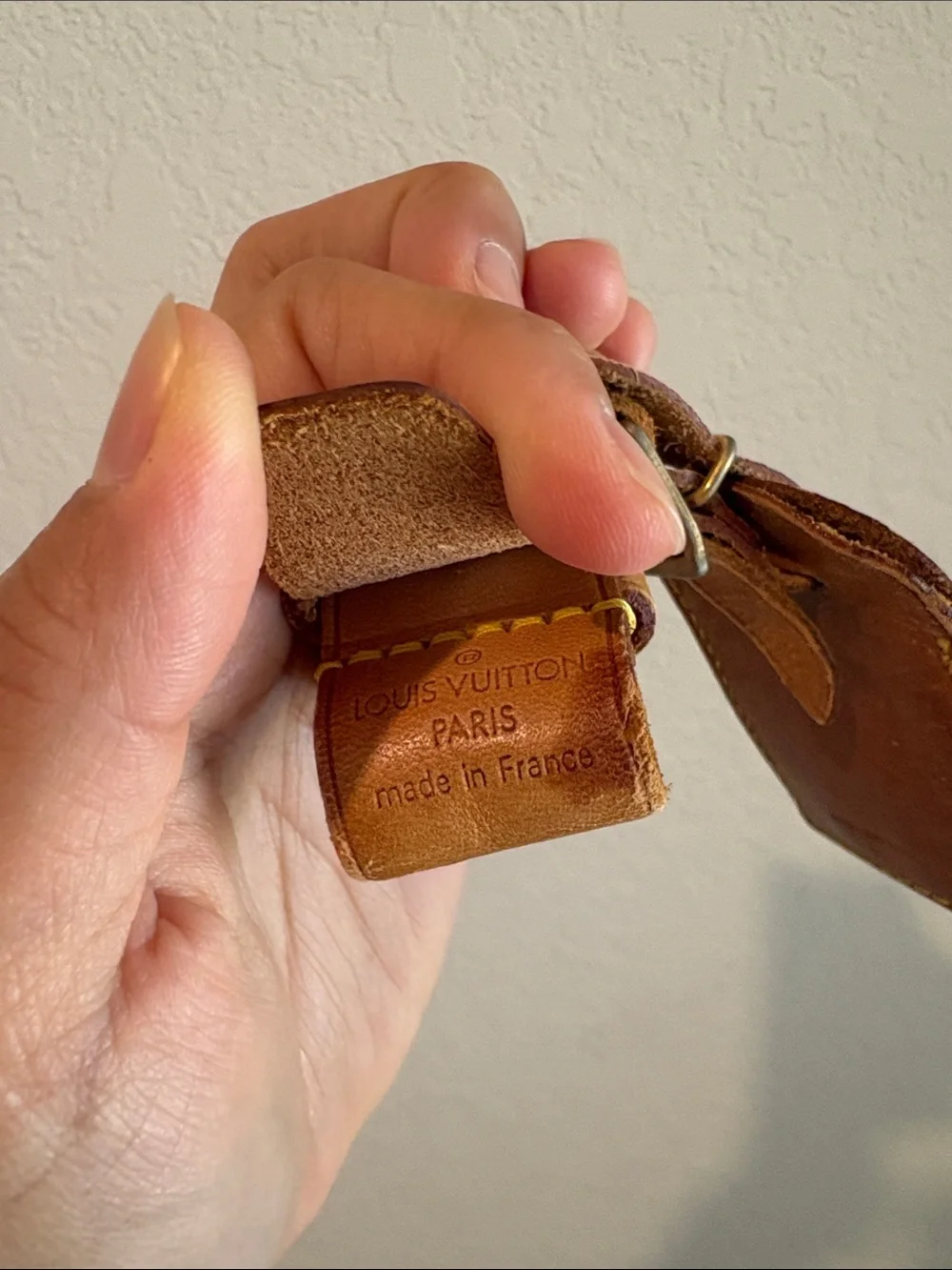 Louis Vuitton Brown Leather Luggage Tag with A.K Initial